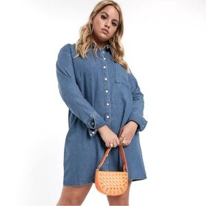 Soft Surroundings Chambray DRESS DENIM BLUE Cotton Buttons Pocket Shirt Dress S